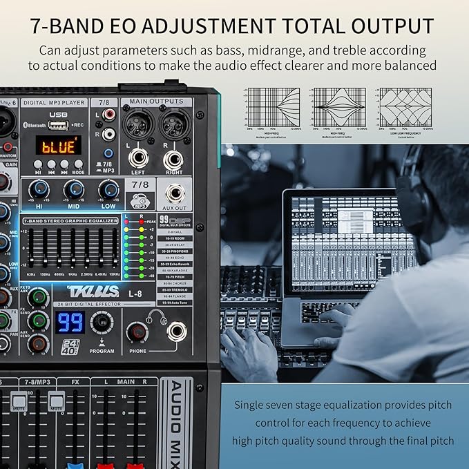 Audio Mixer, TKLBLS Professional 8 Channel DJ Mixer Board - Image 4
