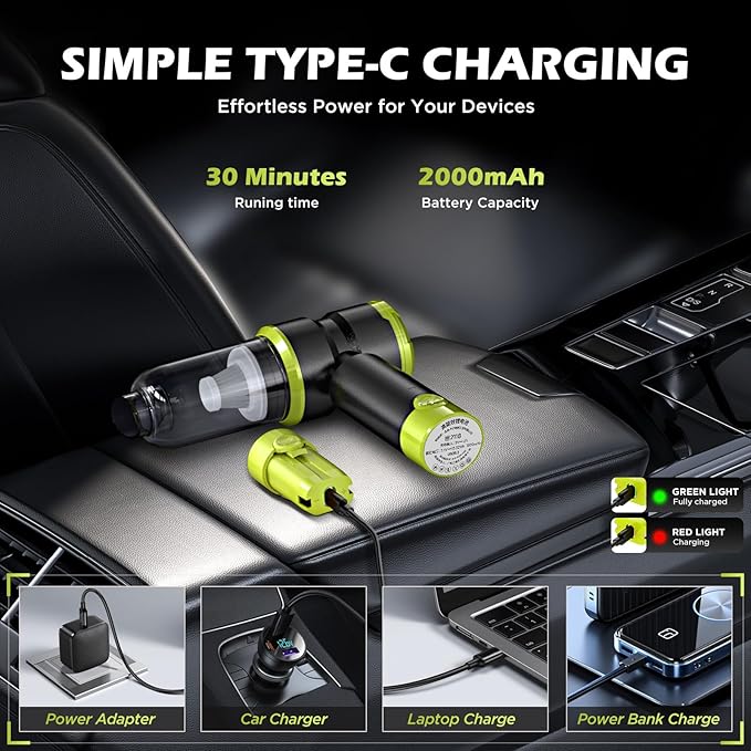 Handheld Car Vacuum with 15000PA Power, 4 in 1 Small Powerful Cordless Vacuum - Image 5