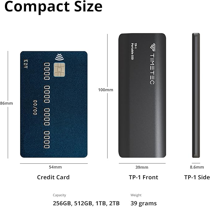 Timetec 512GB Portable External SSD USB3.2 Gen2 Type C Up to 550MB/s - Image 3