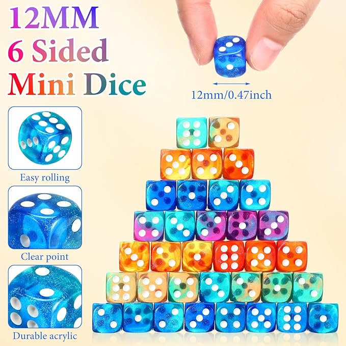 144 Pieces 12mm 6 Sided Mini Dice Set - Image 2