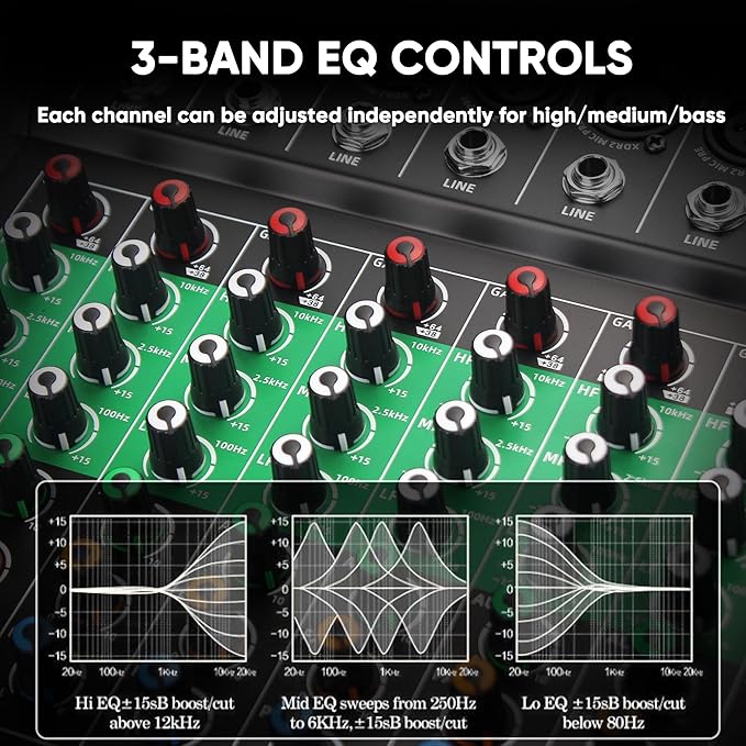 6 Channel Audio Mixer, Professional DJ Mixer Board Sound Music Mixing Console - Image 3