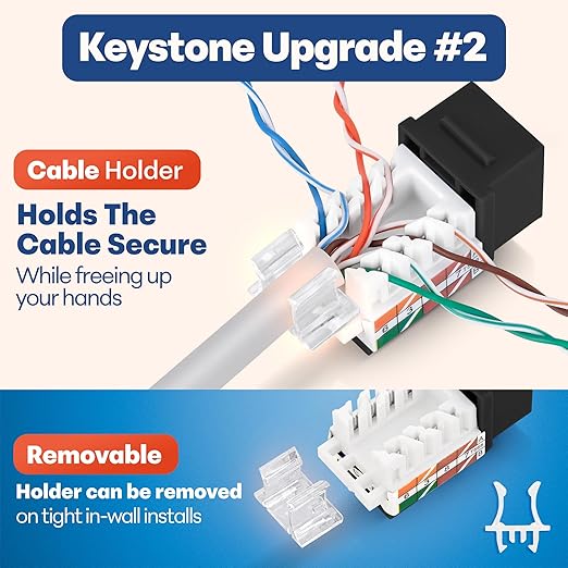 Everest 45° Angled RJ45 Cat6 Keystone Jacks 50-Pack in Black - Image 4