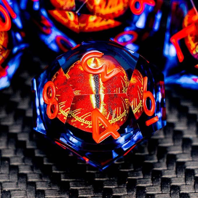 ARUOHHA DND Resin Dice Gazes Eye Dice Blue Red Liquid Core Flaming RPG Sharp - Image 4