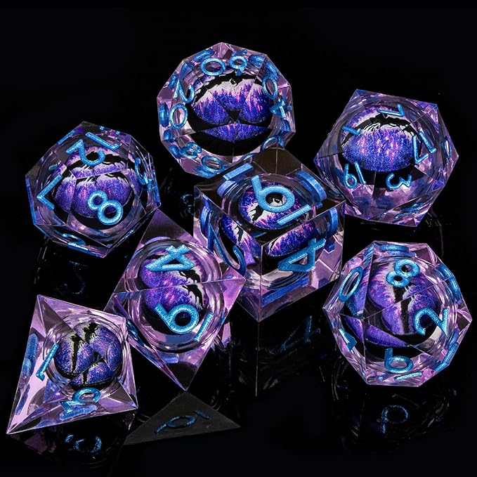 ARUOHHA DND Resin Dice Dragon Eye Dice Liquid Core Purple Sharp Edged Dice Set - Image 6