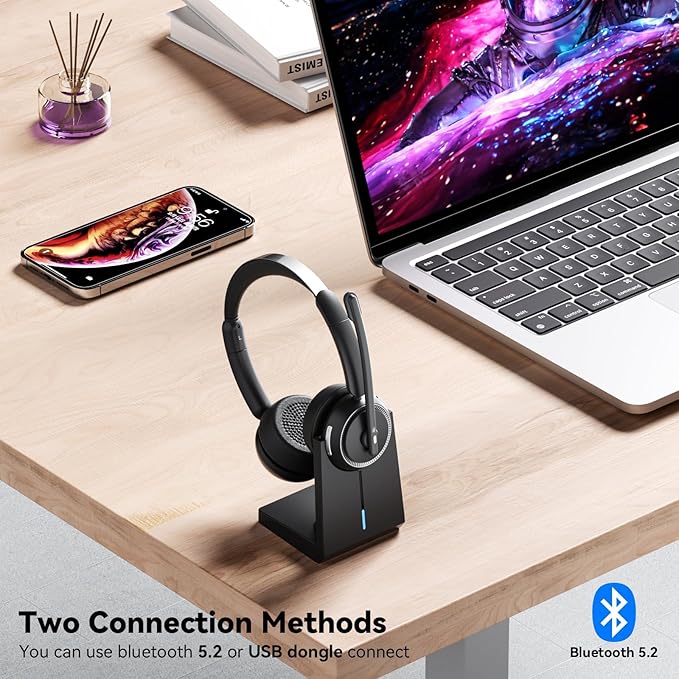 Wireless Headset with Mic for Work, Wireless Headphones with USB Dongle & - Image 2