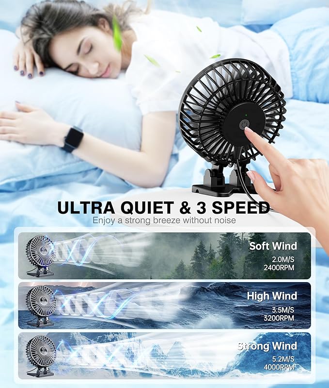 JZCreater USB Desk Fan, Mini Portable, 3 Speeds Desktop Table Cooling, Plug in - Image 3