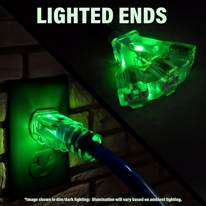25 ft - 12 Gauge Heavy Duty Extension Cord - Lighted on Both Ends - SJTW Blue - - Image 3