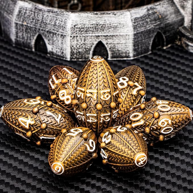 ARUOHHA DND Metal Dice Antique Gold Dragon Egg Dice - Image 4