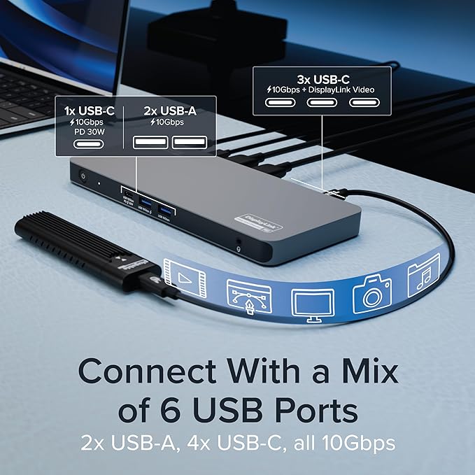 Plugable USB C Docking Station 5 Monitors, 140W DisplayLink Dock Connects up to - Image 8