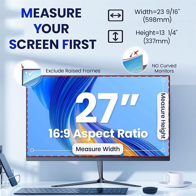 Magnetic Privacy Screen for Frameless Computer Monitor 27 Inch 16:9 Aspect Ratio - Image 7