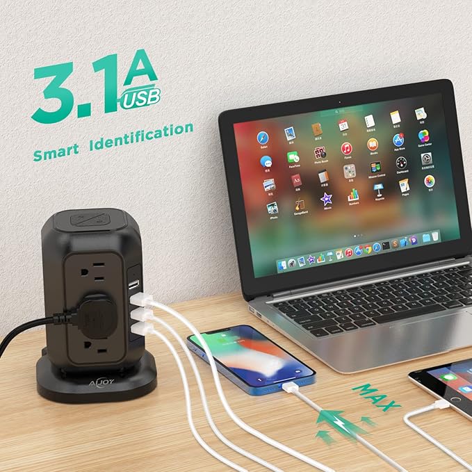 Power Strip Tower with USB Ports-AiJoy Surge Protector with 12 AC Outlet and 4 - Image 4