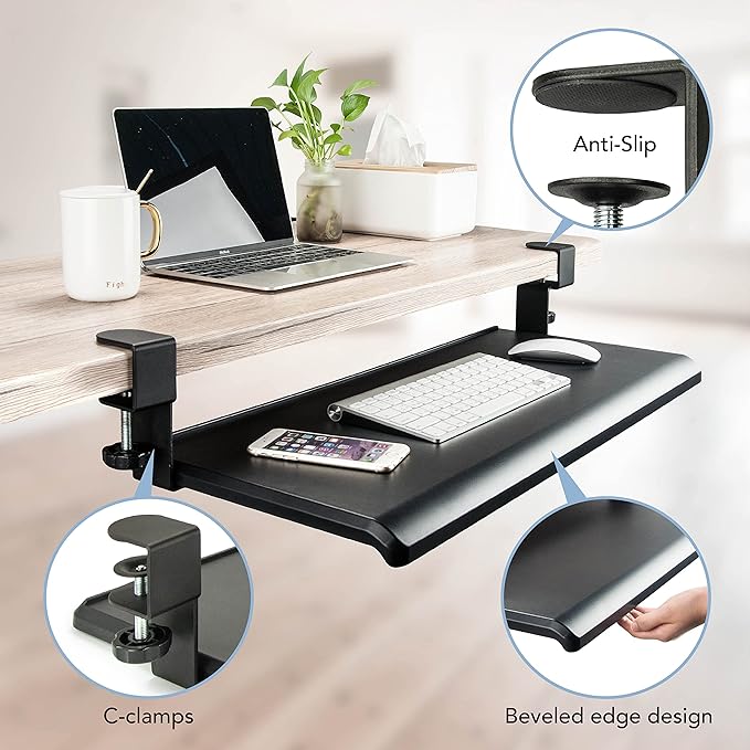 EHO Clamp-On Retractable Adjustable Keyboard Tray, Under Desk Ergonomic - Image 8