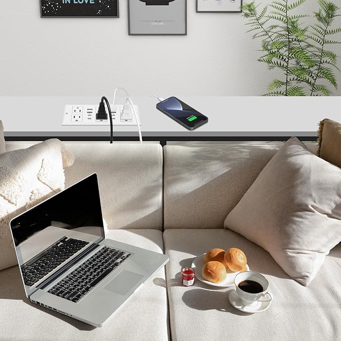 30W Recessed Power Strip USB C, Desk Flush Mount Outlet Plug in 6 AC & 8 USB - Image 7