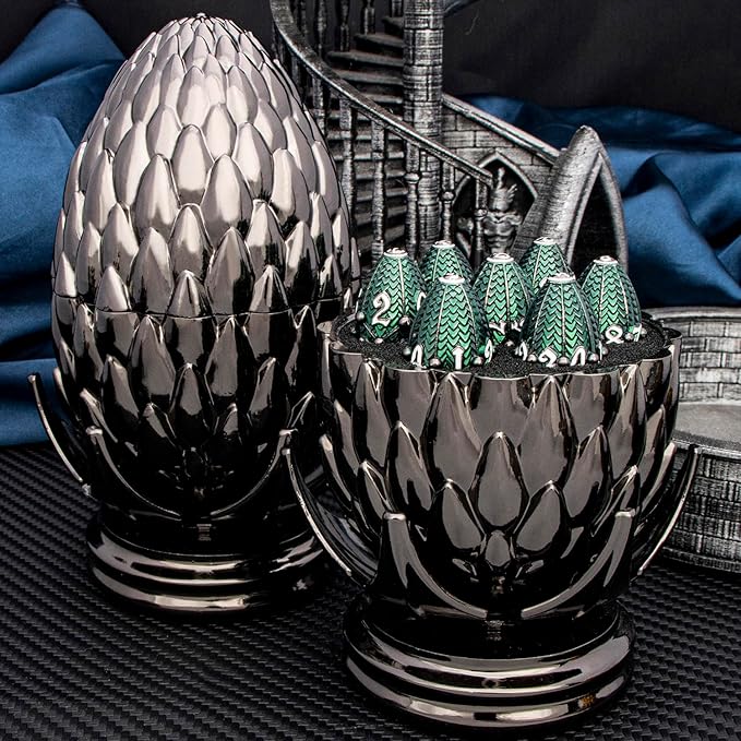 ARUOHHA DND Metal Dice Black Green Dragon Egg Dice - Image 3