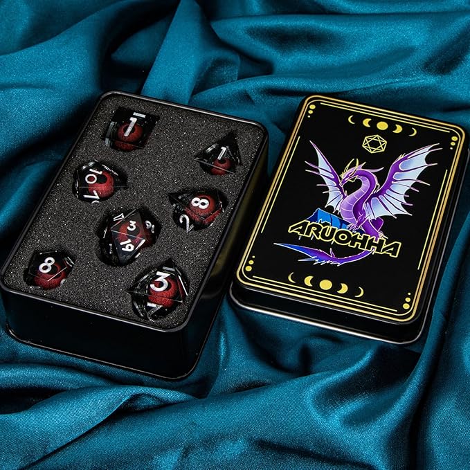 ARUOHHA DND Resin Dice Dragon Eye Dice Liquid Core Red Sharp Edged Dice Set - Image 7