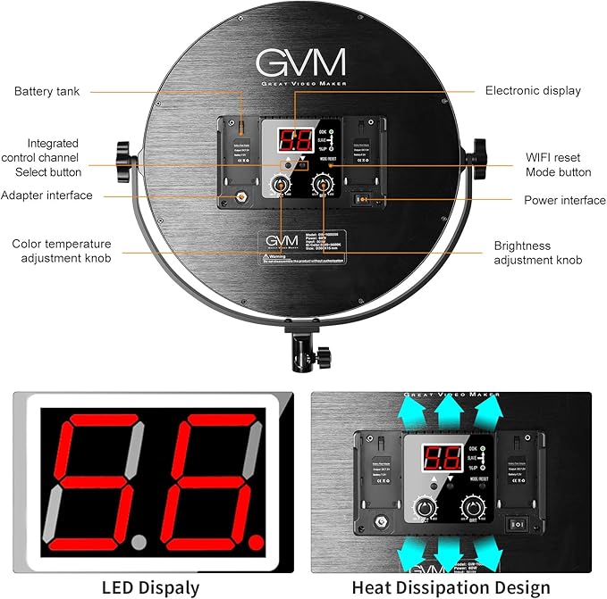 GVM Key Light, Bi-Color Round Lighting, Ultra Thin 60W 3200-5600K Dimmable LED - Image 5