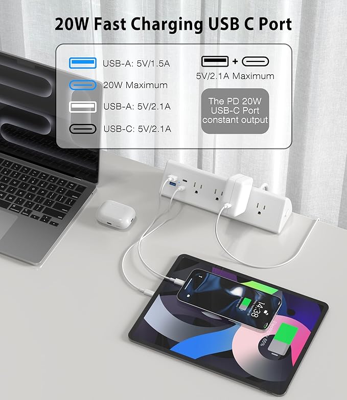 Jgstkcity Desk Clamp Power Strip, 20W Fast Charging Station, Surge Protector - Image 3