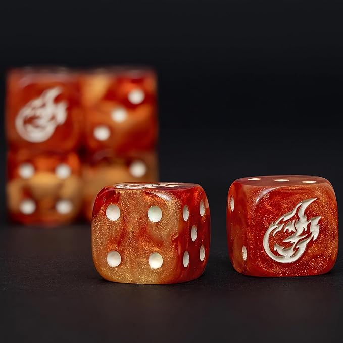 Fireball D6 Dice Set – 10 x 16mm Red & Orange Pearl Dice - Image 5