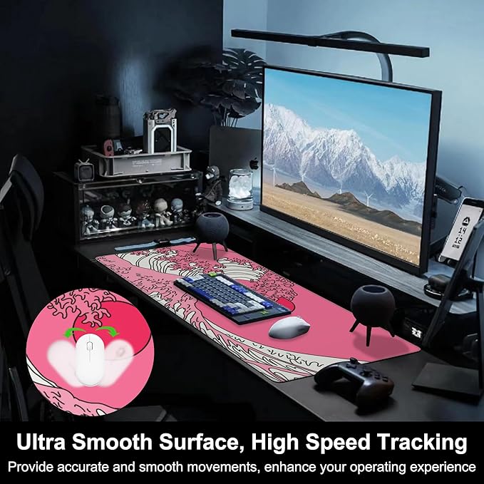 Mouse Pad, Large Great Wave in Vaporwave Pop Art Desk Mat, Extended Non-Slip - Image 5