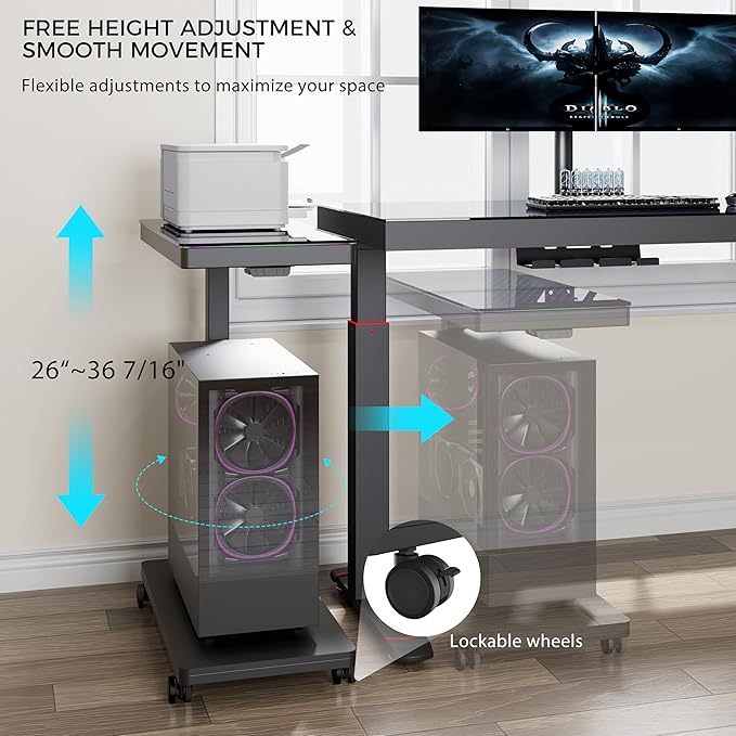 EUREKA ERGONOMIC Height Adjustable Computer Tower Stand, Illuminated Glass - Image 4