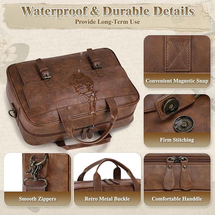 RAINSMORE Messenger Bag for Men 16 Inch Laptop Bag Vintage Leather Waterproof - Image 5