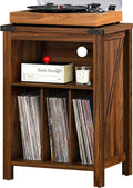 Record Player Stand with Vinyl Record Storage, Rustic Brown Record Player Table by Joaxswe