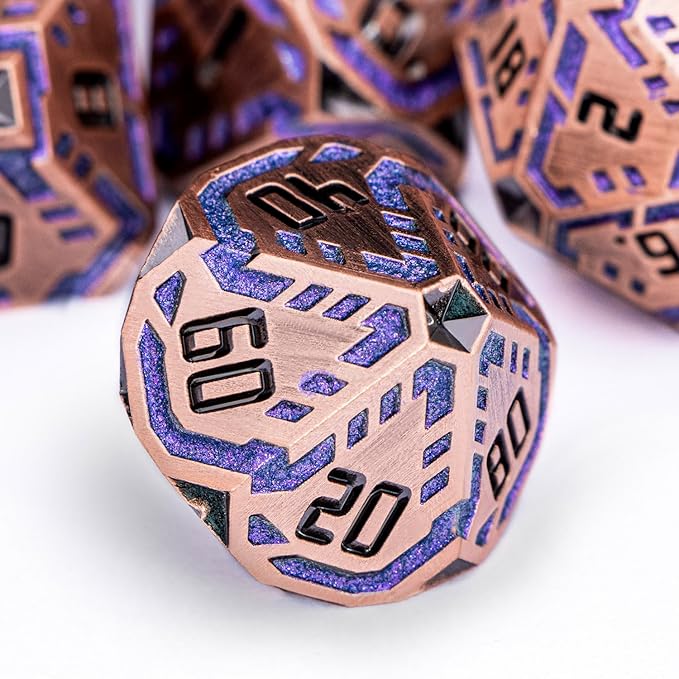 Metal DND Sci-fi Dice Set 7PCS Stripe Polyhedral Dice - Image 4