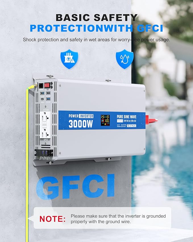3000W Pure Sine Wave Power Inverter 24V DC to 120V AC Converter 6000 Watt Peak - Image 3