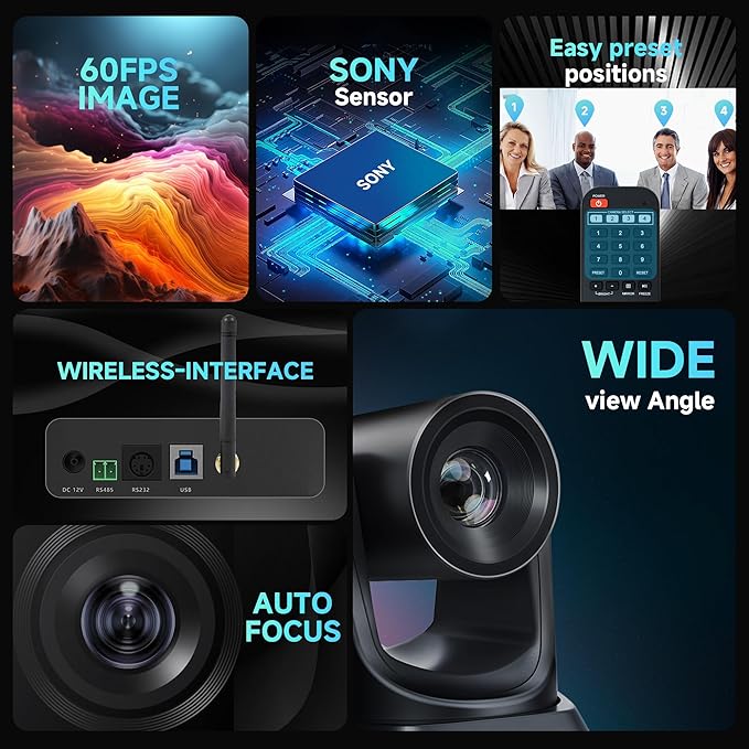 Wireless Conference Room Webcam, Church Live Streaming 10X USB 1080P 60fps PTZ - Image 3