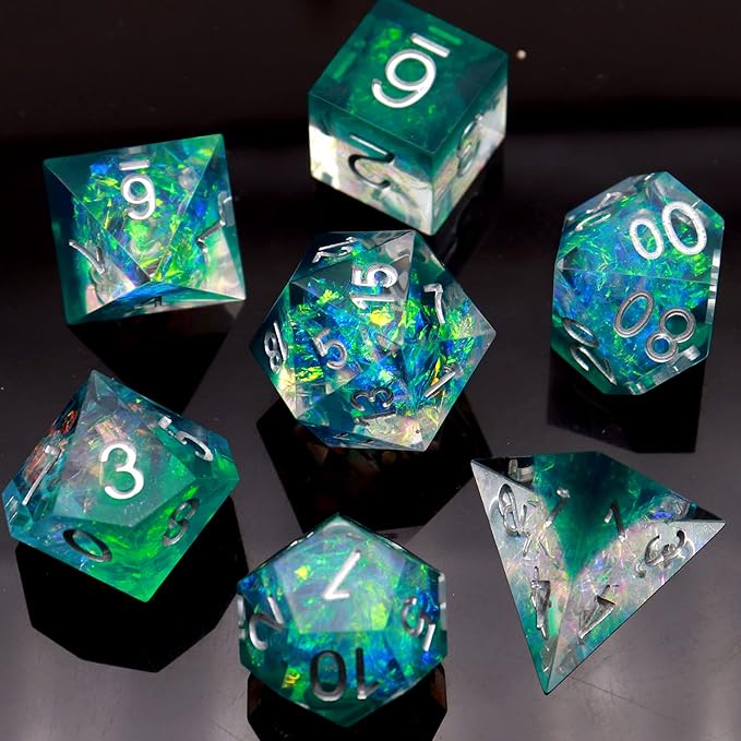 Haxtec DND Dice Set Sharp Edge Resin Dice Iridecent Inclusion - Image 3