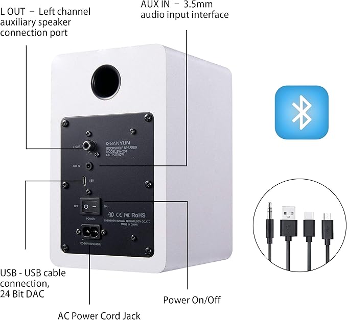 SW208 3" Active Bluetooth 5.0 Bookshelf Speakers – 60W Carbon Fiber Speaker Unit - Image 4
