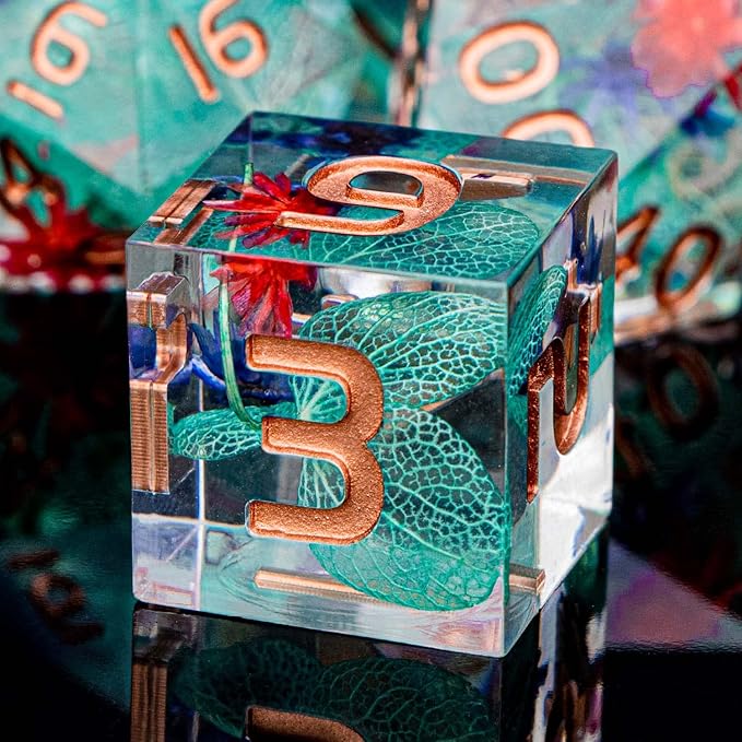 ARUOHHA DND Resin Dice Translucent Green Leaf Sharp Edged Dice Set by ARUOHHA