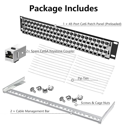 Jadaol 48 Port Shielded Patch Panel Rack or Wall Mount 19-Inch, 2U Cat6A - Image 6