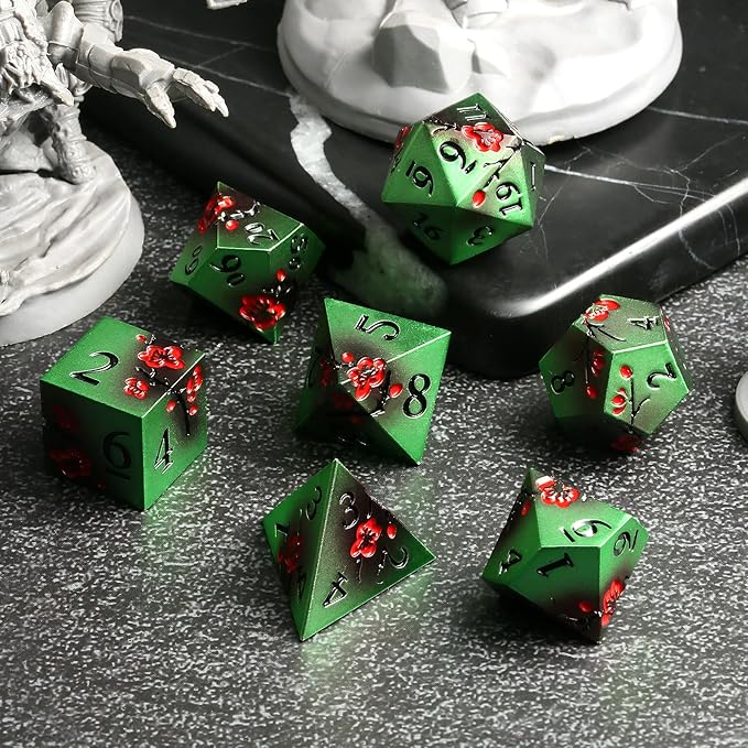 Metal Dice Set D&D, DNDND 7 PCS Metallic Flowers DND Dice - Image 4