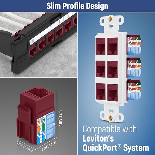 Everest 90° Angled RJ45 Cat5e Keystone Jacks 50-Pack in Red - Image 6