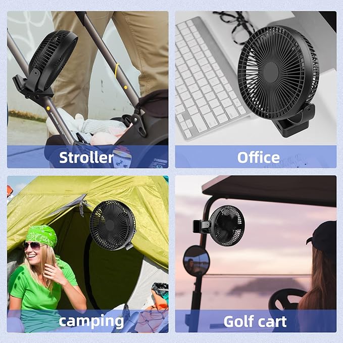 Clip Fan, 8 Inch Mini Quiet Desk Fan, 10000mAh USB Rechargeable Battery - Image 5