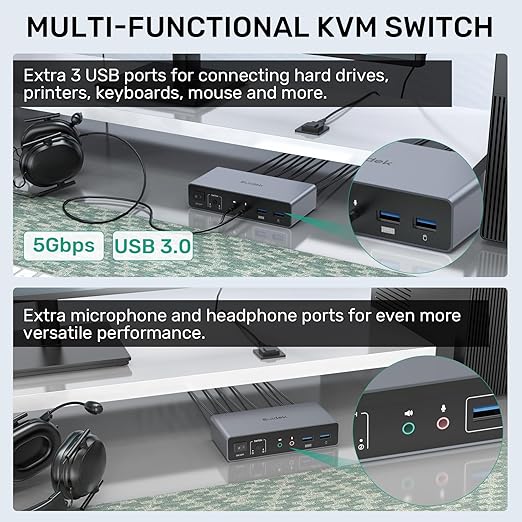 HDMI Displayport KVM Switch, 2 Computers 2 Monitors 4K@60Hz KVM Switcher Dual - Image 4