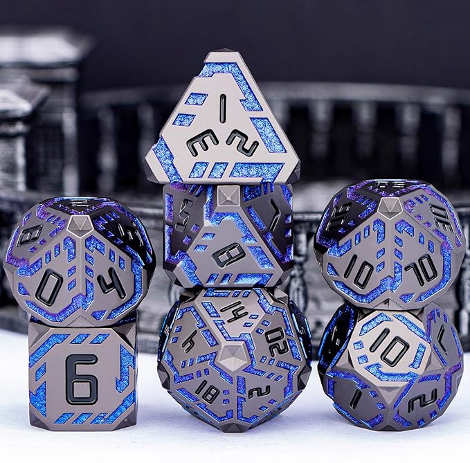 Metal DND Sci-fi Dice Set 7PCS Stripe Polyhedral Dice - Image 2