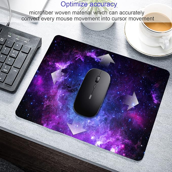Purple Galaxy Mouse pad, Small Personalized Nebula Design Washable Rubber Mouse - Image 3