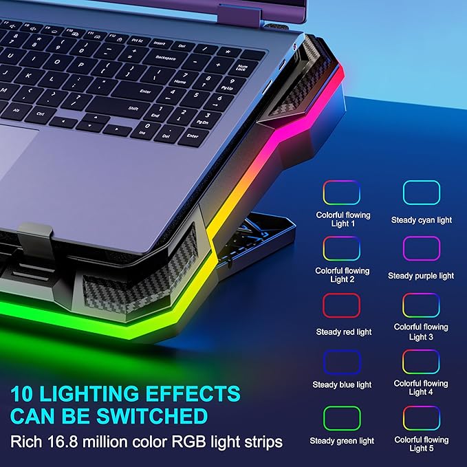 Laptop Cooling Pad Powerful Turbo Fan RGB Gaming Notebook Cooler, Moojay Laptop - Image 3