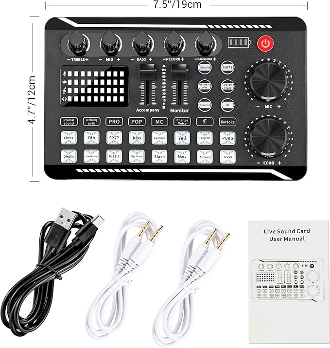 Facmogu F998 Live Sound Card Audio Mixer, Podcast Audio Interface - Image 7