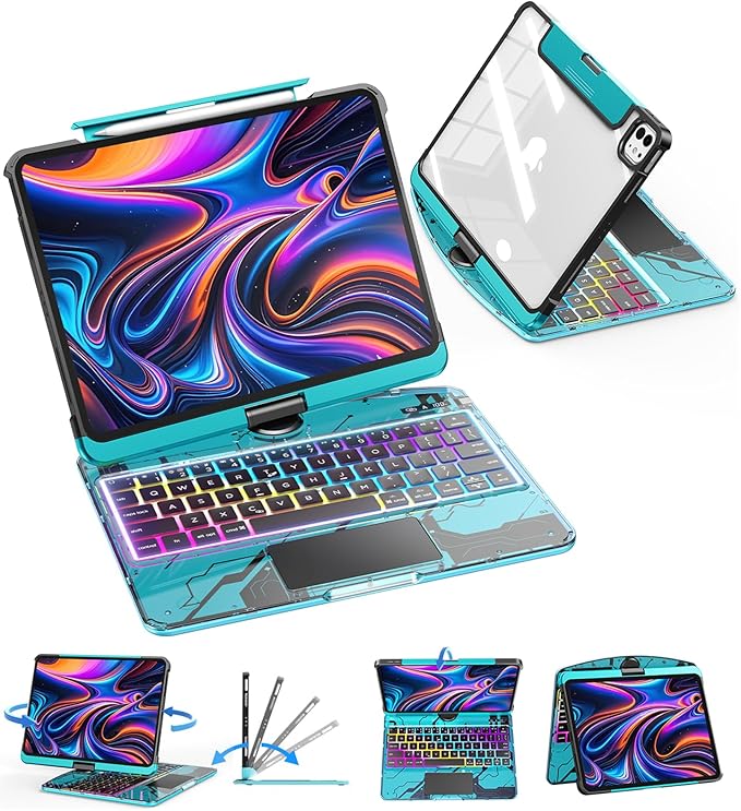 SIBEITU Keyboard Case for iPad Pro 13 Inch, 360 Rotatable iPad Pro 13 Clear by SIBEITU