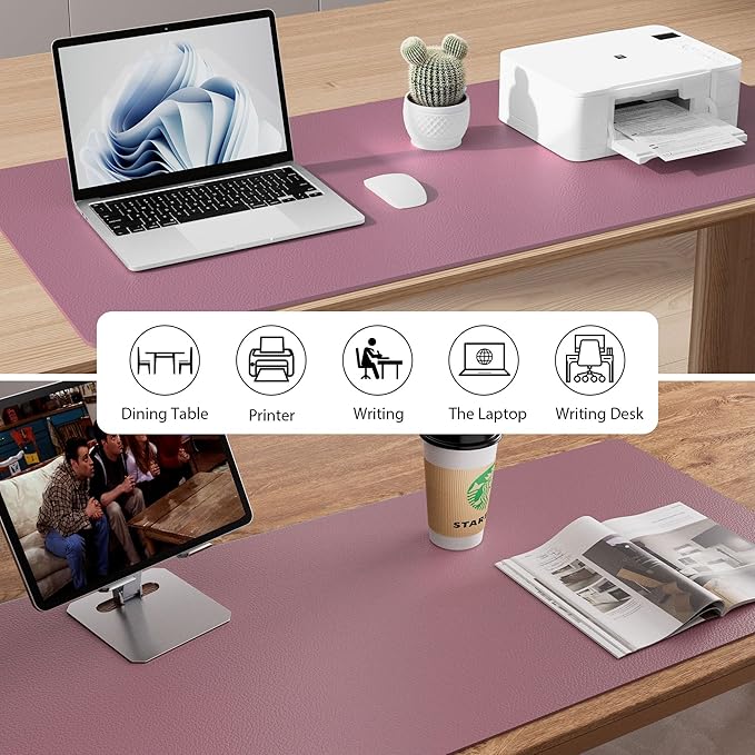 Aothia Leather Office Desk Mouse Pad Protector, Non-Slip PU Leather Laptop Desk - Image 5