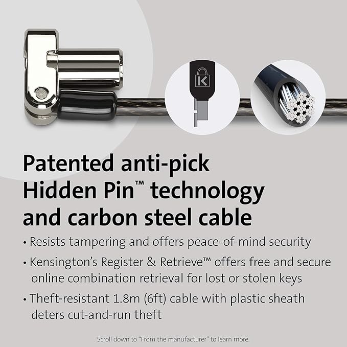 Kensington Universal 3-in-1 Keyed Laptop Locking Cable, Computer Security Keyed - Image 3