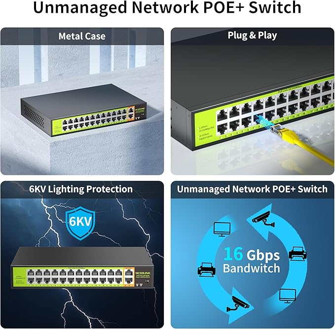 POE Switch with 24 Port POE + 2 Gigabit Uplink, 802.3af/at PoE+ 100Mbps - Image 6