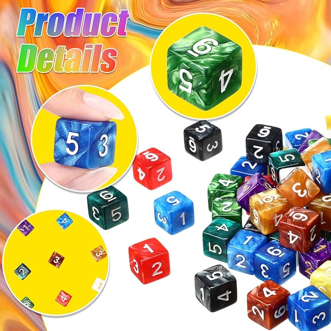 Poen 100 Pcs 16mm Dice Set Bulk, 6 Sided Standard Colored Dices - Image 5