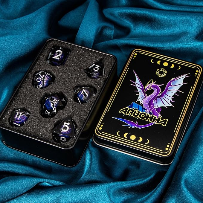 ARUOHHA DND Resin Dice Dragon Eye Dice Liquid Core Purple Sharp Edged Dice Set - Image 7