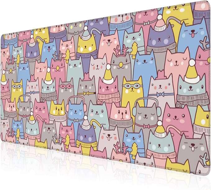 Mouse Pad, Large Cute Christmas Cats Desk Mat, Extended Non-Slip Gaming by NIYLYNSYN