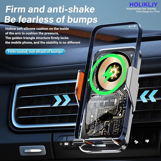 Wireless Car Charger Holder, 15W Fast Charging Car Phone Holder Charger - Image 5