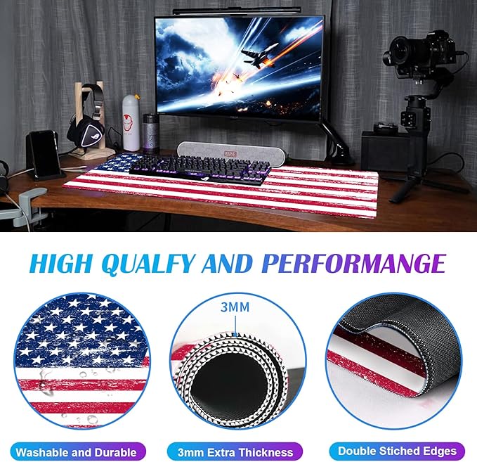 American Flag XXL Extended Mouse Pad, Patriot Large Laptop Pad, Waterproof - Image 5